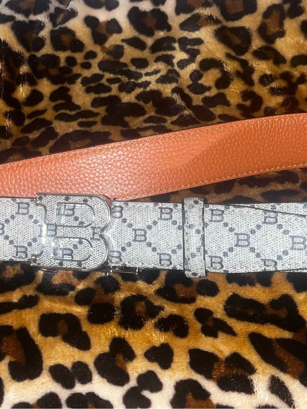 Burberry Reversible Orange Leather and Monogram B Buckle Belt